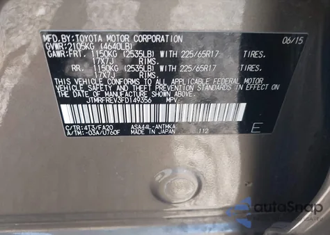 2015 Toyota Rav4 Xle from USA, damaged, VIN JTMRFREV3FD149356